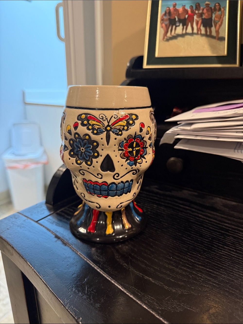 Hand-Painted Sugar Skull Ceramic Mug - Multicolor